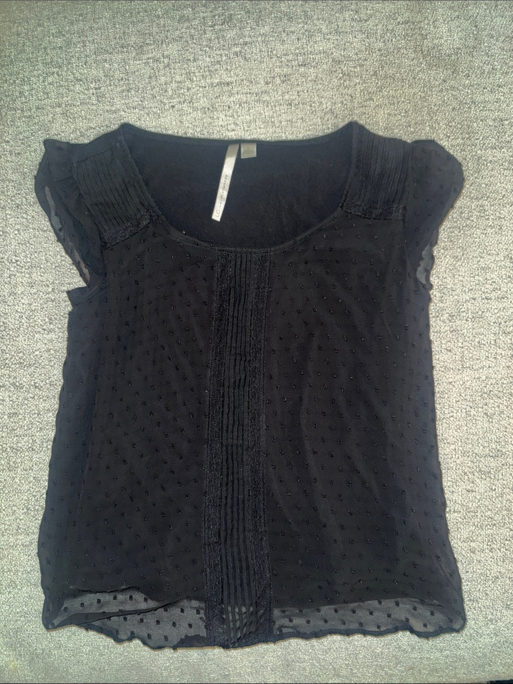 LC Lauren Conrad Black Textured Cap Sleeve Blouse